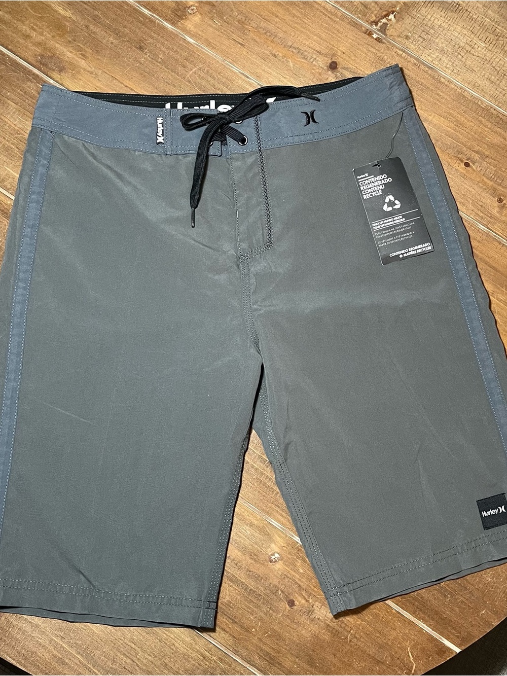 Hurley Men’s Charcoal Gray Board Shorts with Black Drawstring